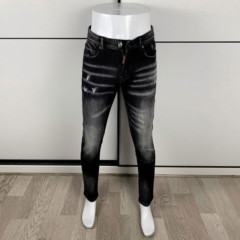 Men'S Fashion Grey Jeans - 스트리트 패션 남성 꽉 블랙 그레이