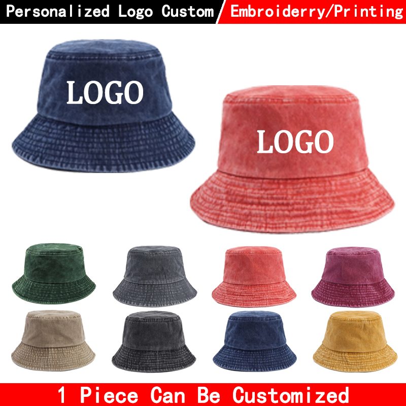 Mens Fashion Caps - 커스텀 로고 데님 버킷햇 패션 워싱