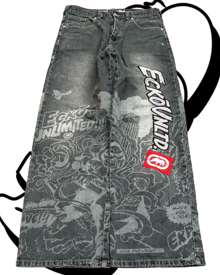 Men'S Fashion Grey Jeans - 아메리칸 패션 프린팅 청바지 힙합 배기