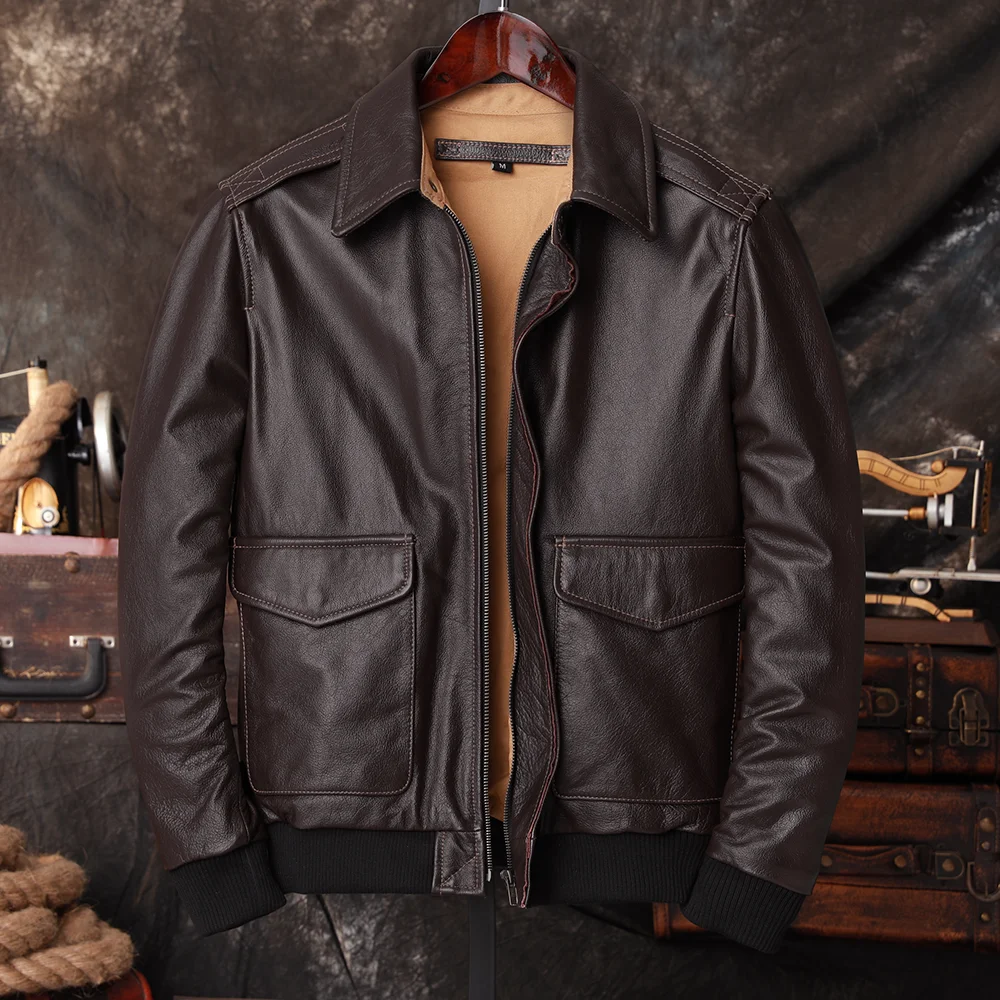 Bomber Jacket Men - 폭격기 A2 파일럿 정품 가죽 자켓