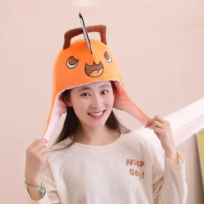 Mens Fashion Caps - 애니메이션 체인소맨 포치타 코스프레 플러시 헤드기어