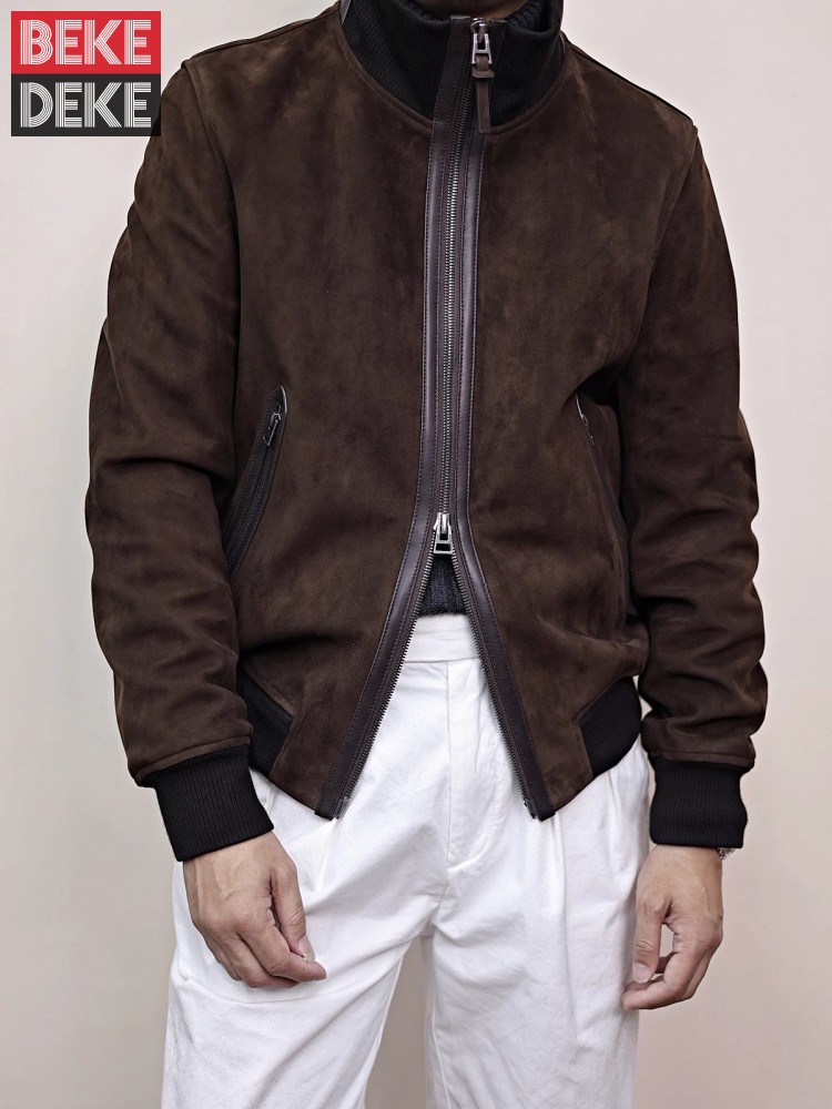 Bomber Jacket Men - 남성 정품 가죽 자켓 스탠드 칼라