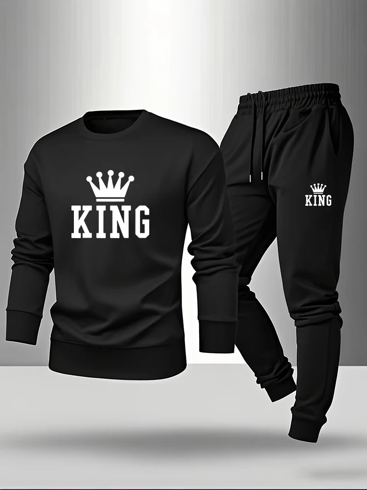Men Fashion King - 킹 프린트 남성 긴팔 티셔츠 &