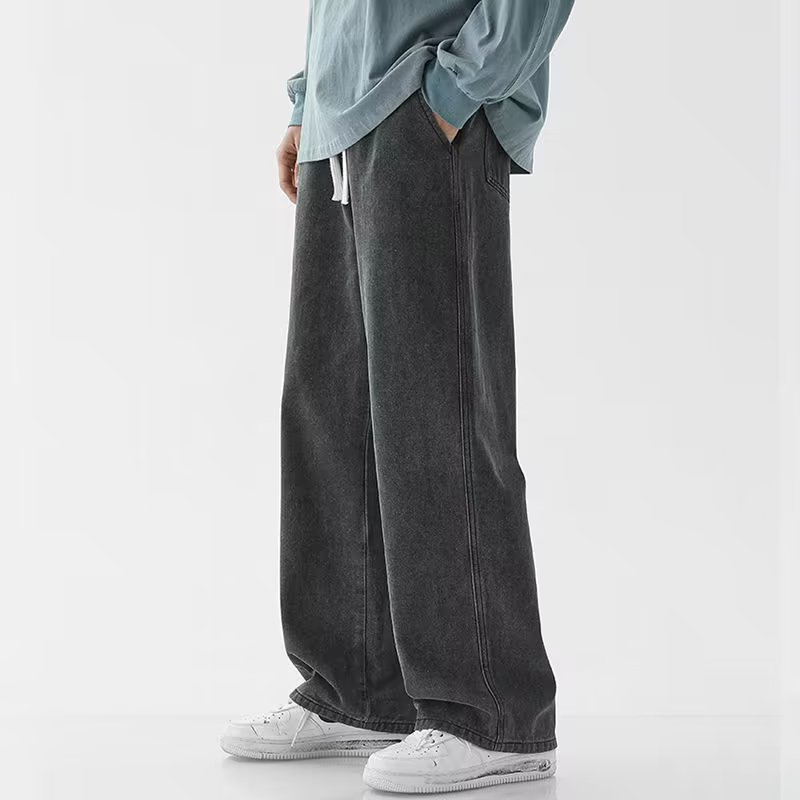 Men'S Fashion Grey Jeans - 한국 패션 남성용 배기진 신축성 있는