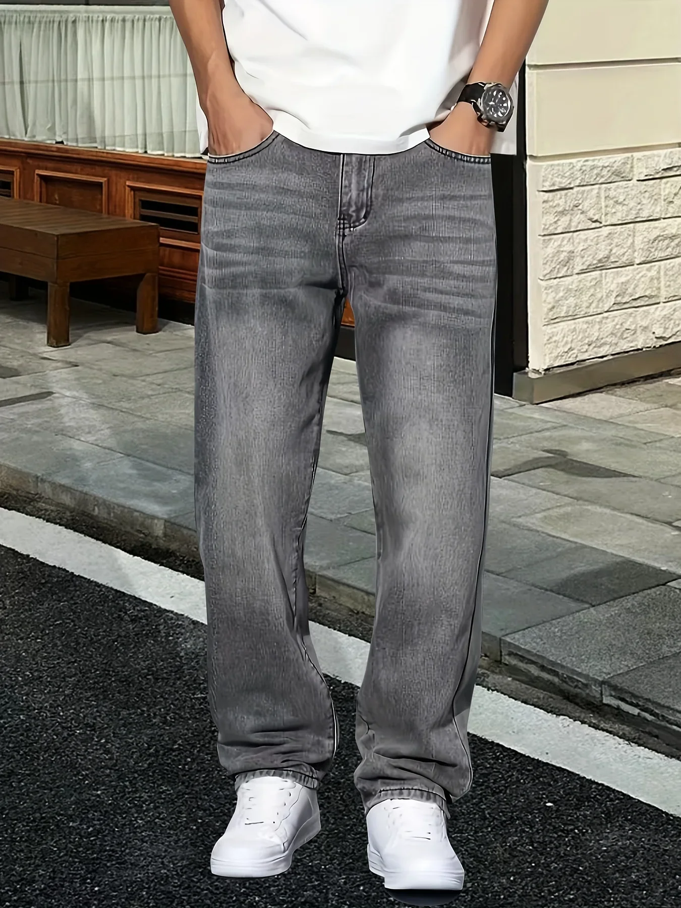 남성 패션 그레이 진 캐주얼 워싱 진, 사계절 편안함, - Men'S Fashion Grey Jeans 리뷰 및 가격