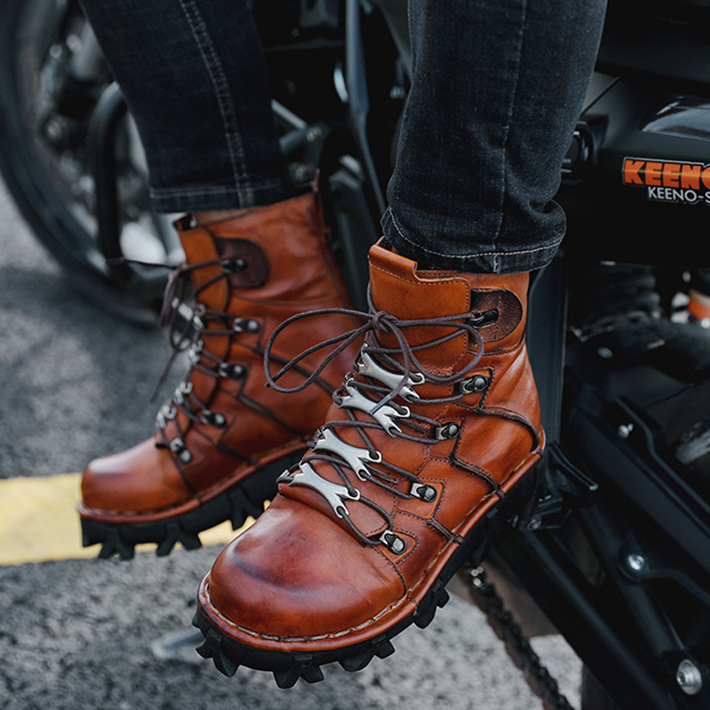 패션 남성 소가죽 정품 가죽 오토바이 부츠 고딕 해골  - Men'S Fashion Hiking Boots 리뷰 및 가격