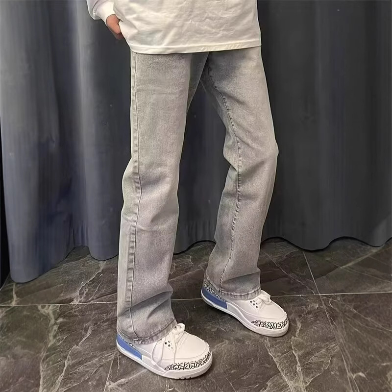 미국 빈티지 신상 남성용 회색 단색 심플 베이직 캐주얼 - Men'S Fashion Grey Jeans 리뷰 및 가격
