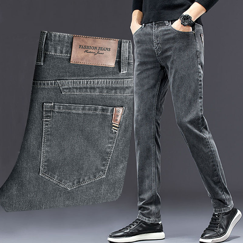 남성용 슬림 청바지, 캐쥬얼 스트레이트 스트레치 데님  - Men'S Fashion Grey Jeans 리뷰 및 가격