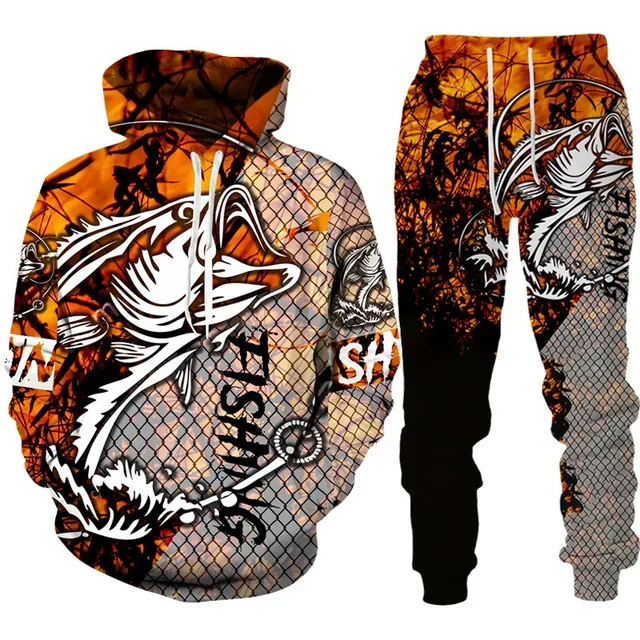 노벨티 3D 물고기 프린트 남성 여성 후드 및 바지 세 - Mens Fashion Camo Pants 리뷰 및 가격