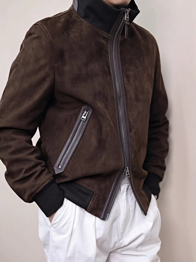 남성 정품 가죽 자켓 스탠드 칼라 천연 진짜 스웨이드  - Bomber Jacket Men 리뷰 및 가격
