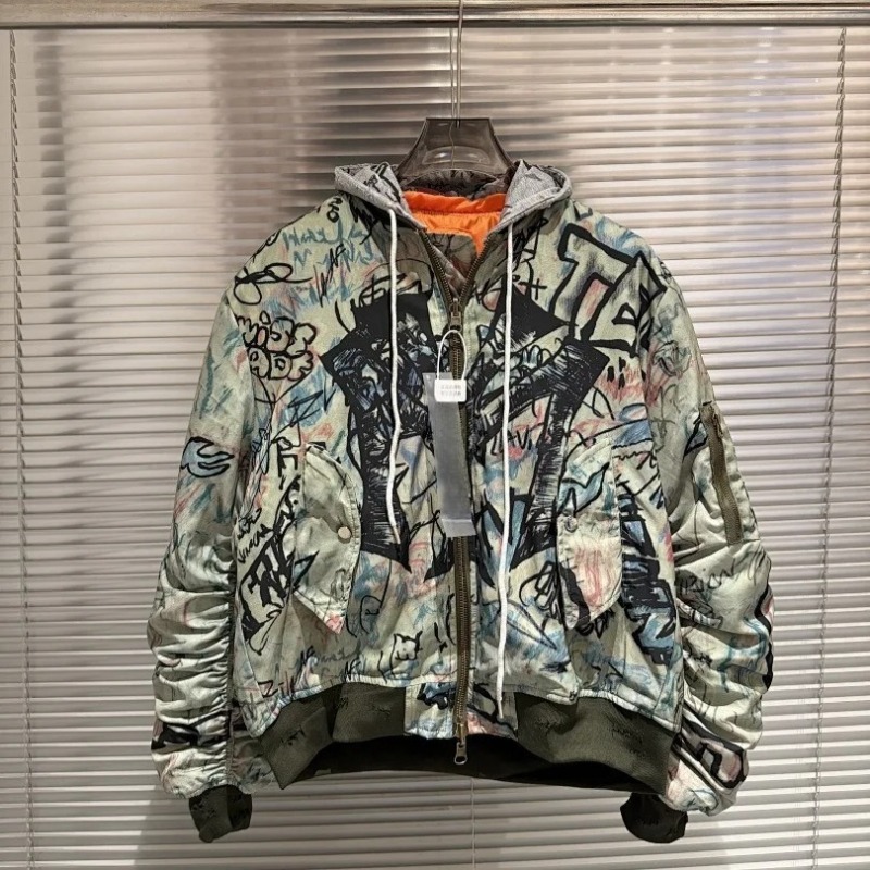 26 SS 런던 언더그라운드 아트 그래피티 워시드 파일 - Bomber Jacket Men 리뷰 및 가격