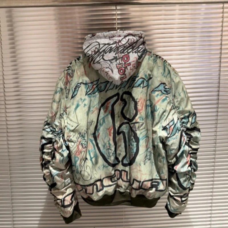 26 SS 런던 언더그라운드 아트 그래피티 워시드 파일 - Bomber Jacket Men 리뷰 및 가격